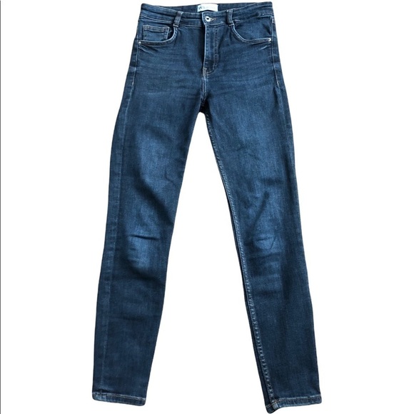 Zara High Waisted Med Wash Stretch Jean Skinny Fit Size 6X27 Cotton Blend - Picture 1 of 3